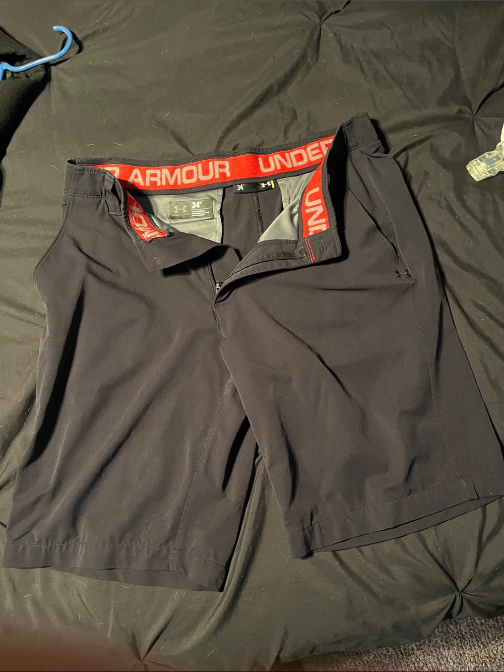 Under Armour Men’s Black Athletic Shorts with Red Logo Waistband